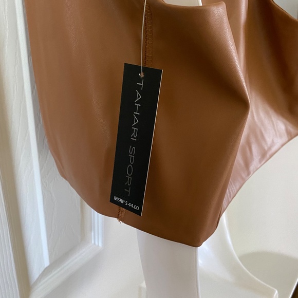 Tahari Sport Women's Active Faux Leather Racerback Cropped Tank - Picture 6 of 8